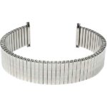 Face view of Silver Tone Mens Silver Tone Metal Stretch Watch Band, Stainless Expansion Strap