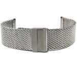 Face view of Silver Tone Mens Stainless Steel Mesh Band, Adjusting Metal Watch Strap, Milanese with Fold-Over Clasp