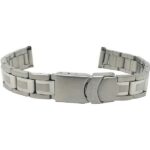 Face view of Silver Tone Ladies Stainless Steel Watch Band, Deployment