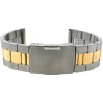 Flat view of Two-Tone Mens Stainless Steel Watch Band, Metal Watch Band, Ajustable, Removable Links