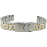 Flat view of Two-Tone Womens Metal Watch Band, Deployment, Gold or Silver Tone