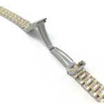 Angle view of Two-Tone Womens Metal Watch Band, Deployment, Gold or Silver Tone