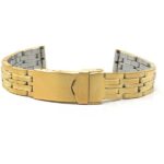 Face view of Gold Tone Womens Stainless Steel Watch Band, Deployment