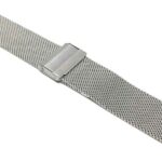 Angle view of Silver Tone Fine Metal Mesh Watch Strap, Stainless Steel Mesh Milanese Band with Fold-Over Clasp