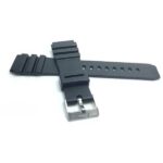 Side view of Black Black Rubber Watch Band for Casio Marine Gear AMW320 or Seiko Diver with Stainless Steel Buckle