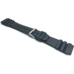 Angle view of Black Black Rubber Watch Band for Casio Marine Gear AMW320 or Seiko Diver with Stainless Steel Buckle