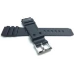 Back view of Black Black Rubber Watch Band for Casio Marine Gear AMW320 or Seiko Diver with Stainless Steel Buckle