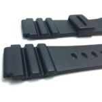 Side view of Black Black Rubber Watch Band for Casio Marine Gear AMW320 or Seiko Diver with Stainless Steel Buckle