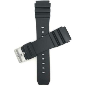 Top view of Black Black Rubber Watch Band for Casio Marine Gear AMW320 or Seiko Diver with Stainless Steel Buckle