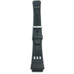 Top view of Black Black Rubber Sports Watch Strap, 3 Grooves with Stainless Steel Buckle