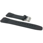 Side view of Black Black Rubber Sports Watch Band, Grooves with Stainless Steel Buckle