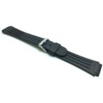 Angle view of Black Black Ribbed Rubber Sports Watch Band with Stainless Steel Buckle