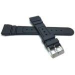 Side view of Black 22mm Mens Black Rippled and Etched Rubber Sports Watch Strap with Stainless Steel Buckle