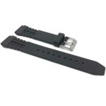 Side view of Black Black Rubber Sports Watch Strap, Ripples and Indents with Stainless Steel Buckle