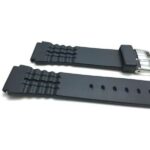 Side view of Black Black Rubber Sports Watch Strap, Ripples and Indents with Stainless Steel Buckle