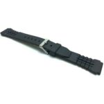 Angle view of Black Black Rubber Sports Watch Strap, Ripples and Indents with Stainless Steel Buckle