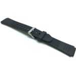 Angle view of Black Black Sports Rubber Watch Strap, Tread, Ribbed with Stainless Steel Buckle