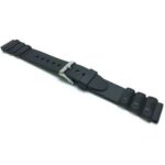 Angle view of Black Black Rubber Watch Band fits Casio and Timex Sports Watches with Stainless Steel Buckle