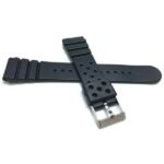 Side view of Black 22mm Black Rubber Sports Watch Strap, Citizen & Seiko Diver Watches with Stainless Steel Buckle