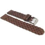 Side view of Brown Vintage Weaved Leather Strap, Replacement Band for Swiss Army Watches with Silver Tone Buckle