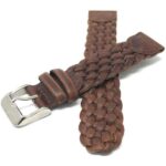 Front view of Brown Vintage Weaved Leather Strap, Replacement Band for Swiss Army Watches with Silver Tone Buckle