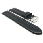Side view of Black Leather Strap, Mat, Side Padded, Pointed Tip with Silver Tone Buckle