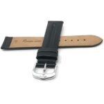 Back view of Black Leather Strap, Mat, Side Padded, Pointed Tip with Silver Tone Buckle