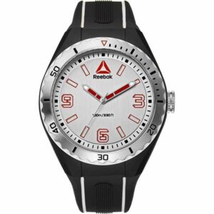 Reebok Emom 1.0 Mens Watch, Analog, Silver And White with Black Silicone Strap - RD-EMO-G2-PBIB-WR