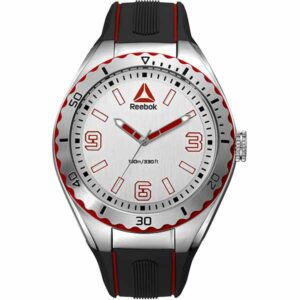 Reebok Emom 1.0 Mens Watch, Analog, Stainless Steel with Black Silicone Strap - RD-EMO-G2-S1IB-1R