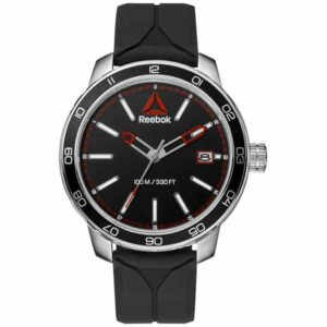 Reebok Forge 1.0 Mens Watch, Analog, Stainless Steel with Black Silicone Strap - RD-FOR-G3-S1IB-BR