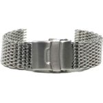 Face view of Silver Tone 22mm Mens Stainless Steel Shark Mesh Band for Diver Watches, Deployment