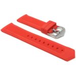 Side view of Red Smooth Ribbed Silicone Watch Band, Soft Rubber Strap, Waterproof with Stainless Steel Buckle