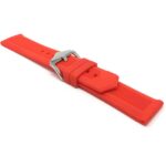 Angle view of Red Smooth Ribbed Silicone Watch Band, Soft Rubber Strap, Waterproof with Stainless Steel Buckle