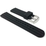 Side view of Black Soft Silicone Rubber Watch Band Grooved, Waterproof with Stainless Steel Buckle