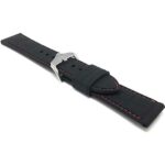 Angle view of Black and Red Soft Rubber Silicone Watch Strap, Alligator Pattern with Stitch, Waterproof with Stainless Steel Buckle