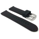 Side view of Black and Red Soft Rubber Silicone Watch Strap, Black with Red Stitch with Stainless Steel Buckle