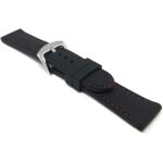 Angle view of Black and Red Soft Rubber Silicone Watch Strap, Black with Red Stitch with Stainless Steel Buckle