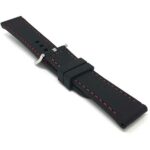 Back view of Black and Red Soft Rubber Silicone Watch Strap, Black with Red Stitch with Stainless Steel Buckle