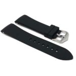 Side view of Black Curved End Soft Silicone Rubber Watch Band, Oyster Strap with Stainless Steel Buckle
