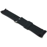 Back view of Black Curved End Soft Silicone Rubber Watch Band, Oyster Strap with Stainless Steel Buckle