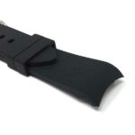 Closeup view of Black Curved End Soft Silicone Rubber Watch Band, Oyster Strap with Stainless Steel Buckle