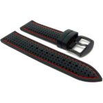 Side view of Red Mens 22mm Silicone Rally Watch Strap, Perforated Racing Band with Black Stainless Steel Buckle