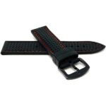 Back view of Red Mens 22mm Silicone Rally Watch Strap, Perforated Racing Band with Black Stainless Steel Buckle