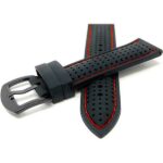 Front view of Red Mens 22mm Silicone Rally Watch Strap, Perforated Racing Band with Black Stainless Steel Buckle