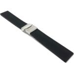 Angle view of Black Black Silicone Watch Band, Soft Rubber Replacement Deployment Strap, Tread with Stainless Steel Buckle