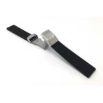Open view of Black Black Silicone Watch Band, Soft Rubber Replacement Deployment Strap, Tread with Stainless Steel Buckle