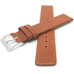 Front view of Dark Tan Leather Quick Release Watch Band for Skagen Watch Straps with Pushpins with Silver Tone Buckle