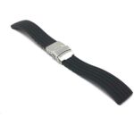 Angle view of Black Black Rubber Grooves Watch Band, Silicone Deployment Strap