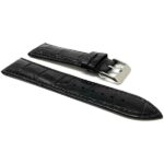 Side view of Black Vegan Watch Band, Premium Faux Leather Strap, Alligator Pattern - 12mm, Black with Silver Tone Buckle
