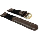 Side view of Brown Brown Vintage Leather / Nylon Watch Band for Swiss Army - 20mm, Brown / Black with Gold Tone Buckle